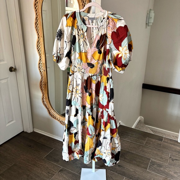 Anthropologie / Conditions Apply floral Tiered puff sleeve smocked midi dress - Picture 3 of 7